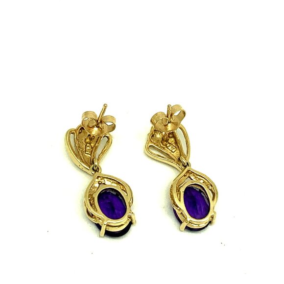 14k Yellow Gold Oval Purple Gemstone Women's Dangle Earrings Estate Jewelry - Picture 5 of 14